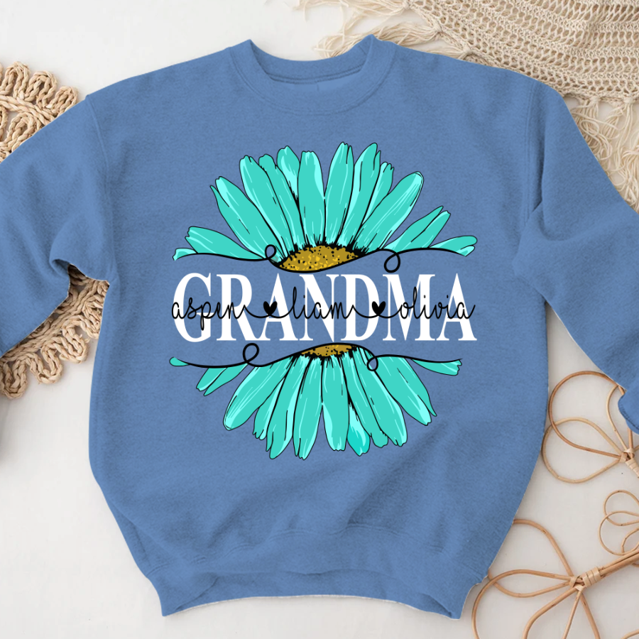 Grandma Flower Daisy Turquoise  And Grandkids Mother's Day Sweatshirt