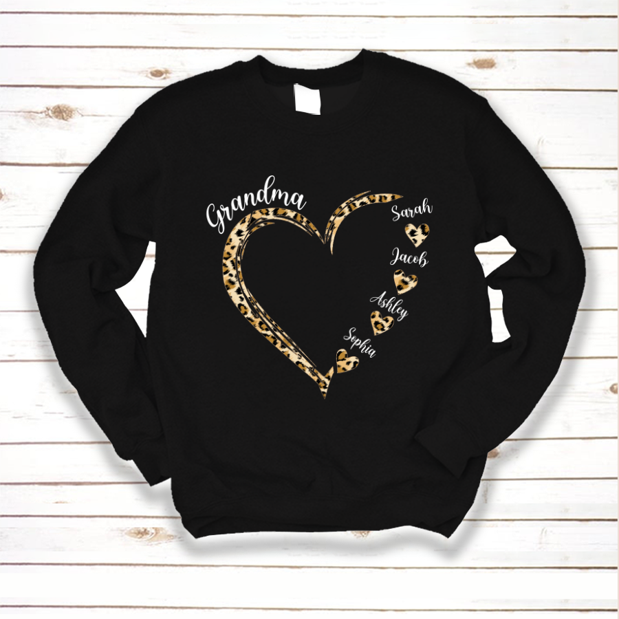 Grandma and Grandkids Hearts Leopard Mother's Day Sweatshirt