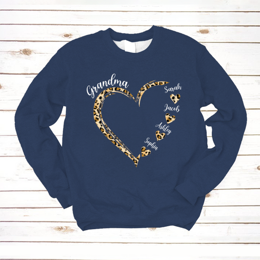 Grandma and Grandkids Hearts Leopard Mother's Day Sweatshirt