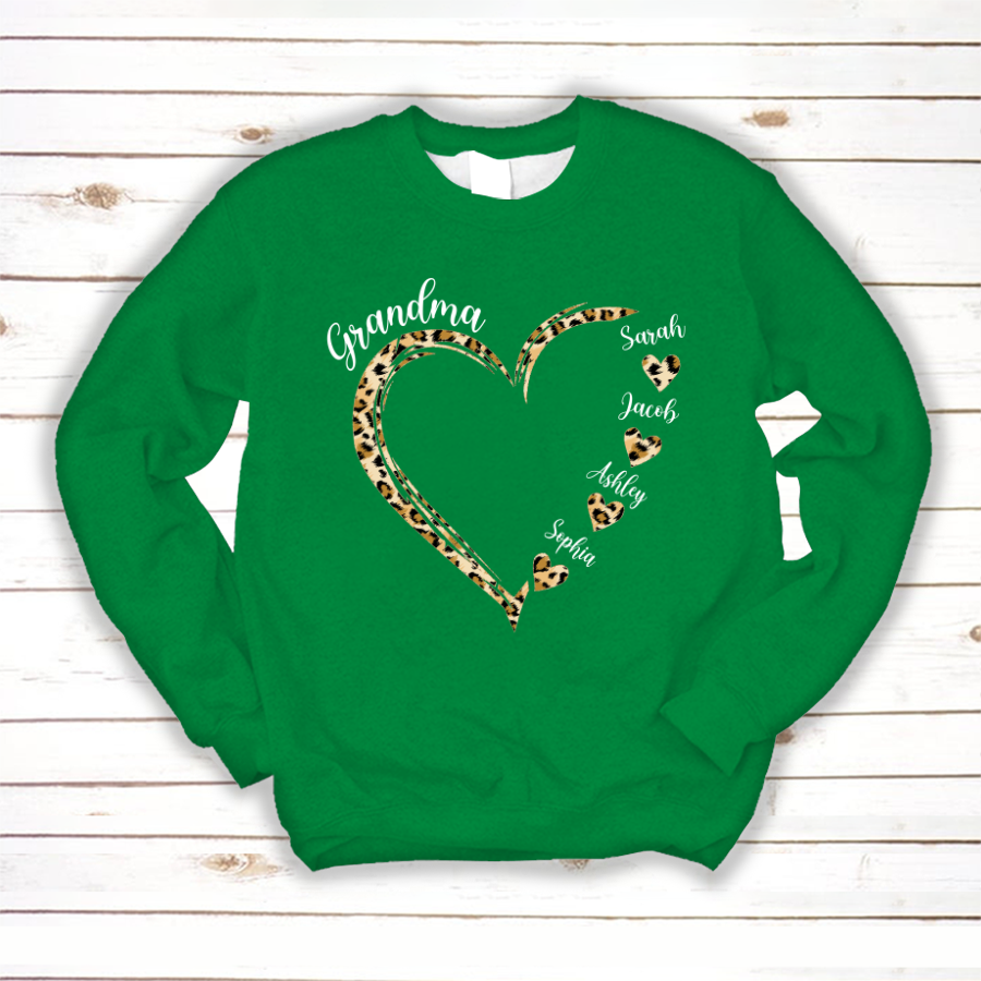 Grandma and Grandkids Hearts Leopard Mother's Day Sweatshirt
