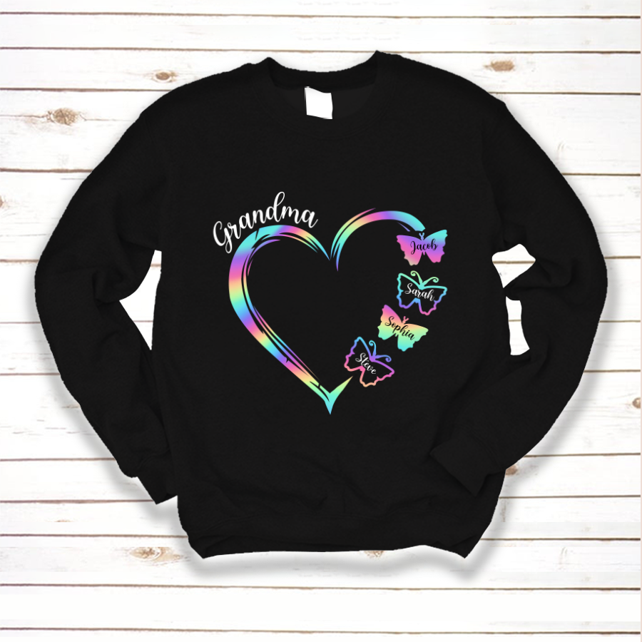 Grandma and Grandkids Hearts Rainbow Butterfly Sweatshirt
