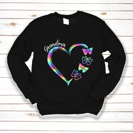 Grandma and Grandkids Hearts Rainbow Butterfly Sweatshirt