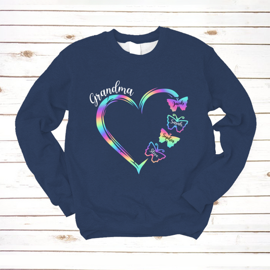 Grandma and Grandkids Hearts Rainbow Butterfly Sweatshirt
