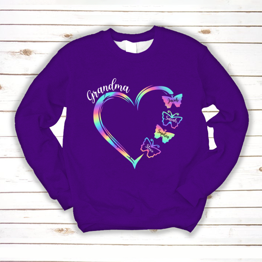 Grandma and Grandkids Hearts Rainbow Butterfly Sweatshirt
