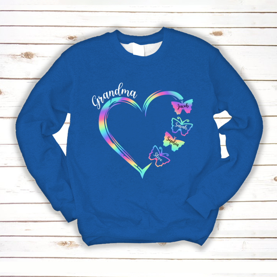 Grandma and Grandkids Hearts Rainbow Butterfly Sweatshirt