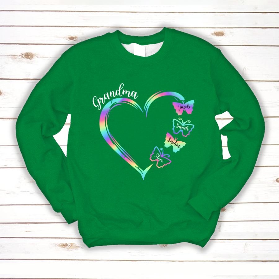 Grandma and Grandkids Hearts Rainbow Butterfly Sweatshirt