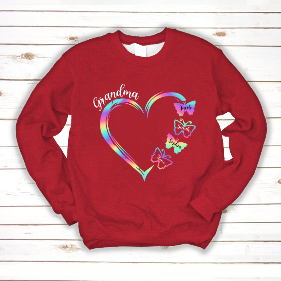 Grandma and Grandkids Hearts Rainbow Butterfly Sweatshirt