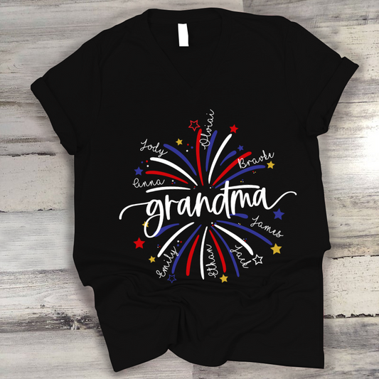 Grandma firework star And Grandkids 4th of july V-Neck