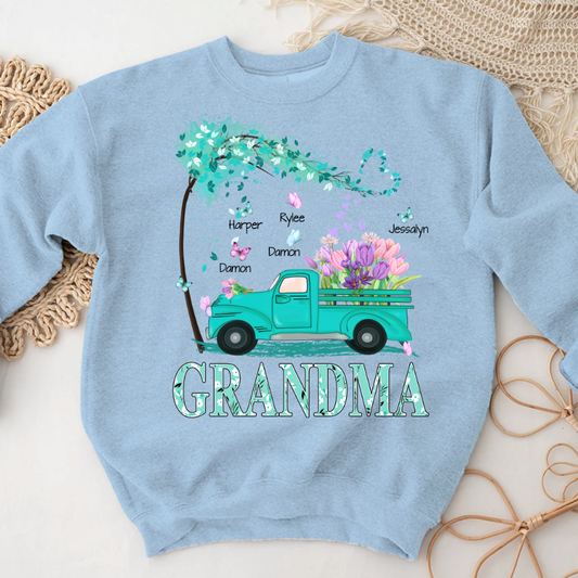 Grandma truck flower And Grandkids Mother's Day Sweatshirt