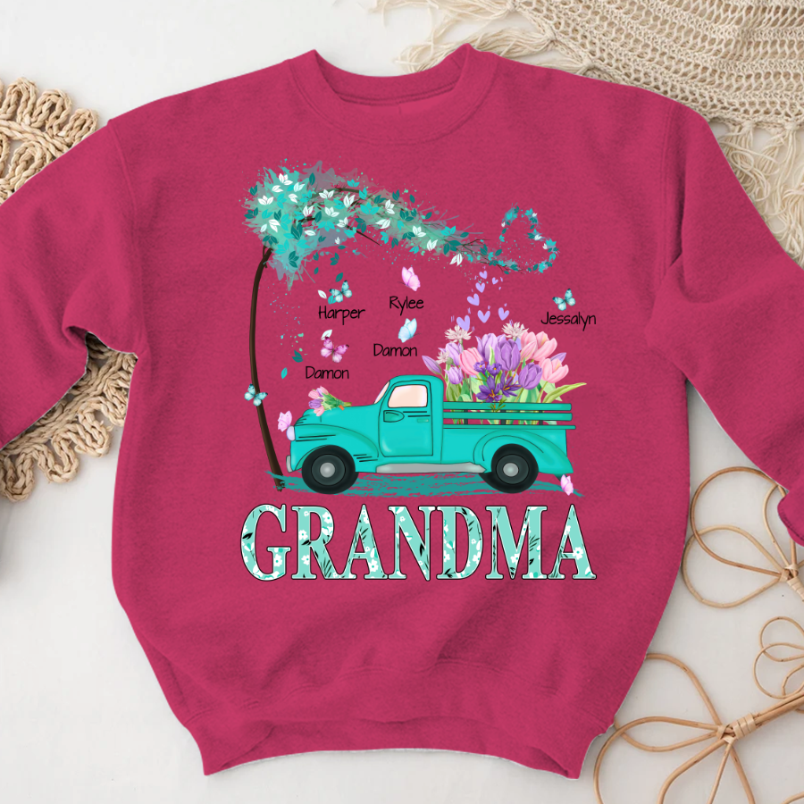 Grandma truck flower And Grandkids Mother's Day Sweatshirt