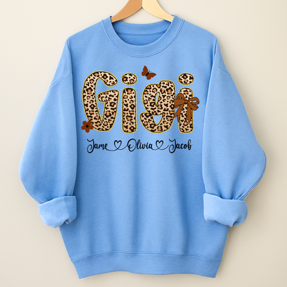 Leopard Gigi Bow Custom Grandma And Grandkids Shirt