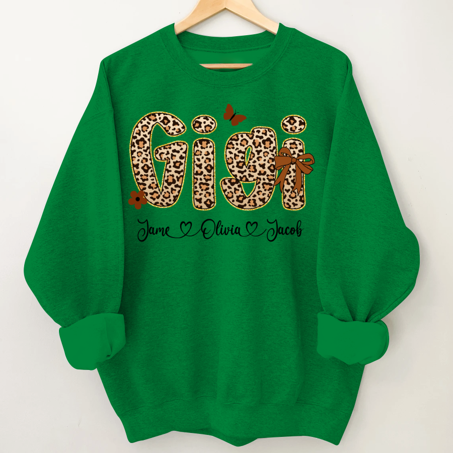 Leopard Gigi Bow Custom Grandma And Grandkids Shirt