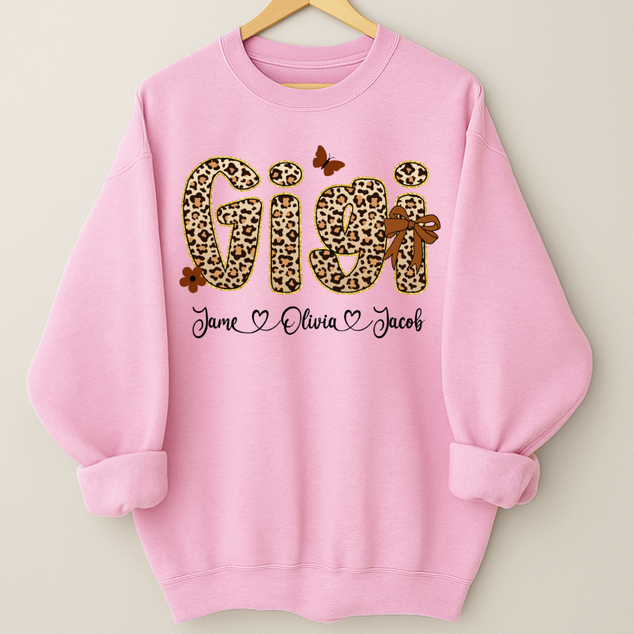 Leopard Gigi Bow Custom Grandma And Grandkids Shirt