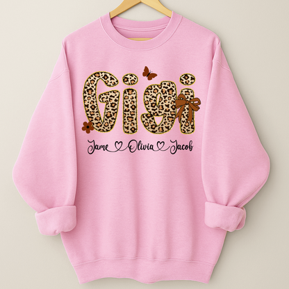 Leopard Gigi Bow Custom Grandma And Grandkids Shirt