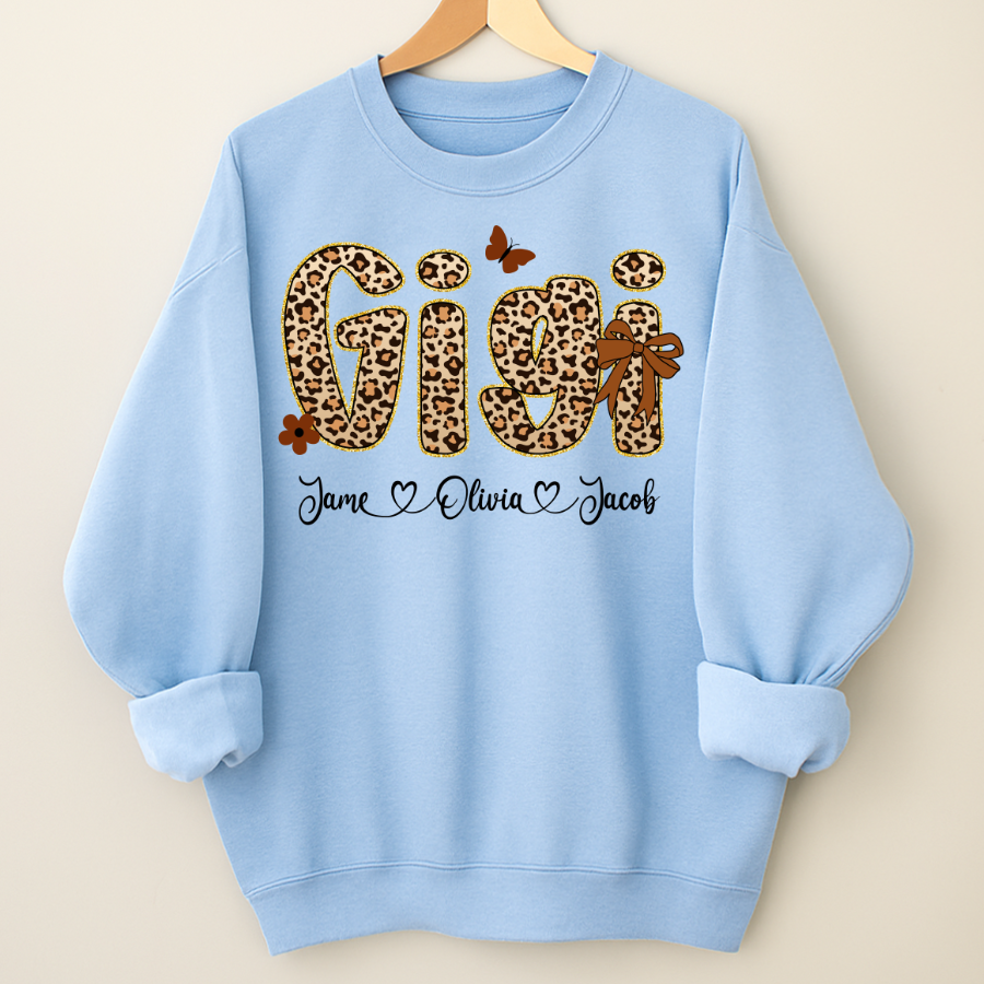 Leopard Gigi Bow Custom Grandma And Grandkids Shirt