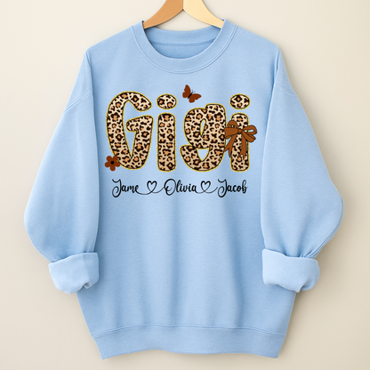 Leopard Gigi Bow Custom Grandma And Grandkids Shirt