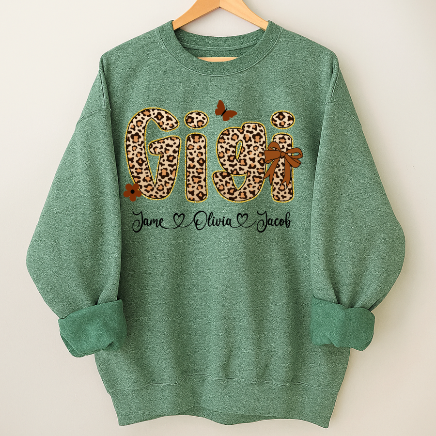 Leopard Gigi Bow Custom Grandma And Grandkids Shirt