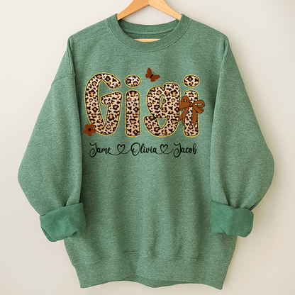 Leopard Gigi Bow Custom Grandma And Grandkids Shirt