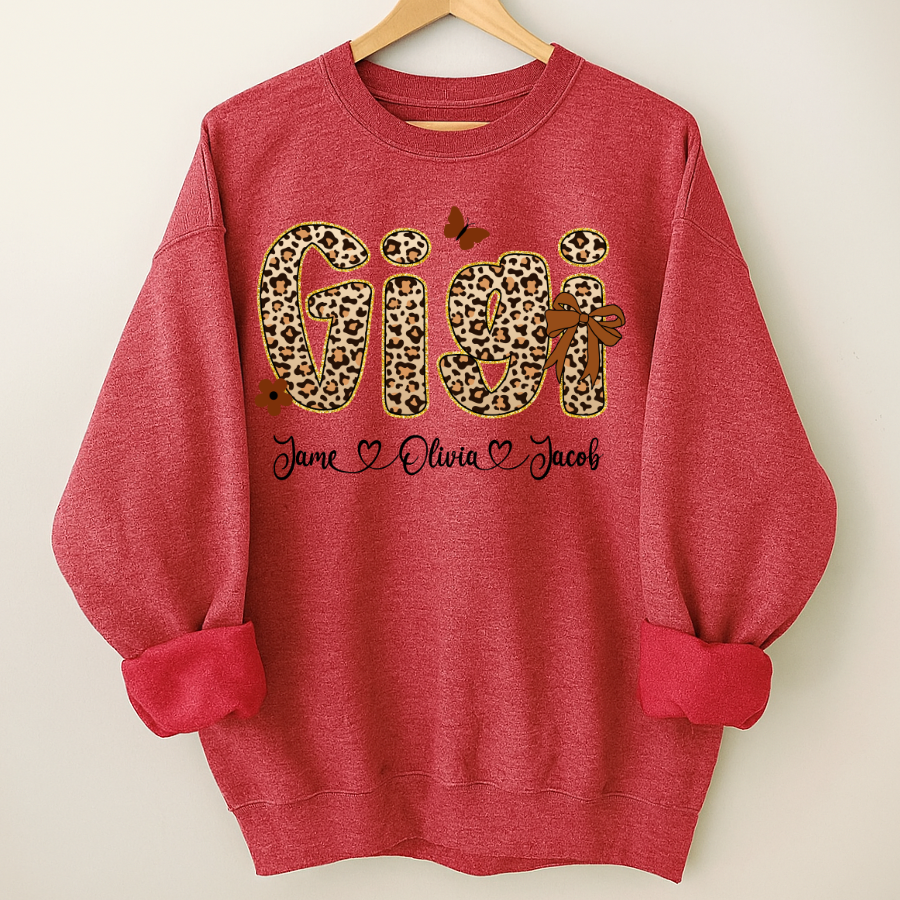 Leopard Gigi Bow Custom Grandma And Grandkids Shirt
