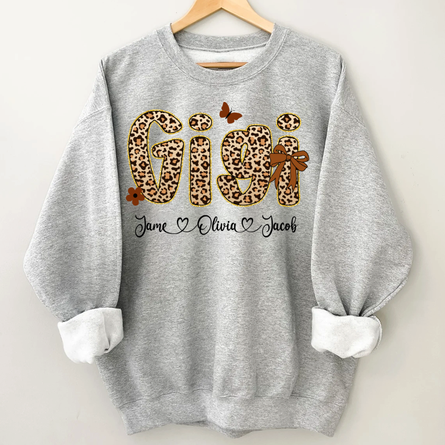 Leopard Gigi Bow Custom Grandma And Grandkids Shirt