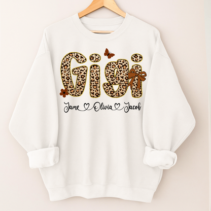 Leopard Gigi Bow Custom Grandma And Grandkids Shirt