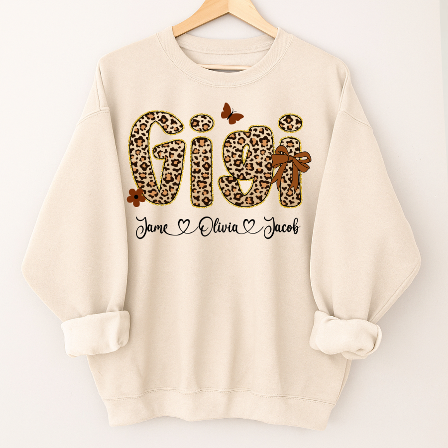 Leopard Gigi Bow Custom Grandma And Grandkids Shirt
