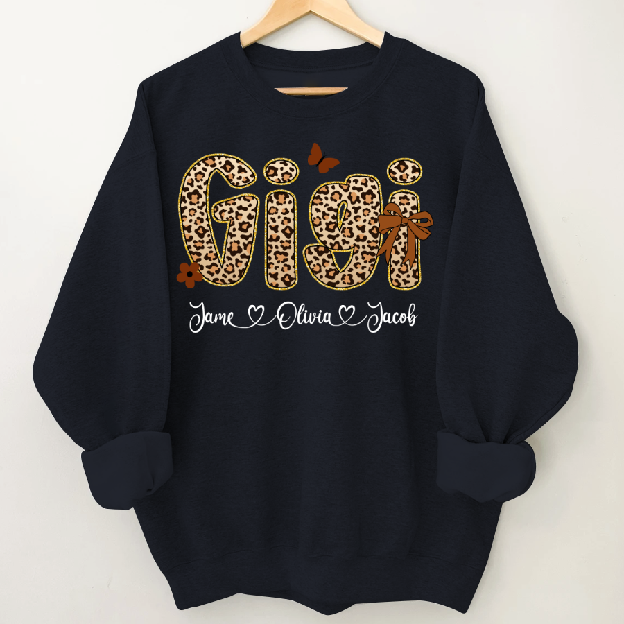 Leopard Gigi Bow Custom Grandma And Grandkids Shirt