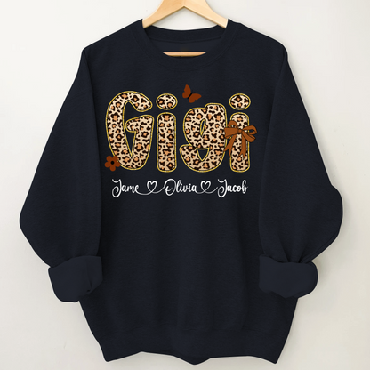 Leopard Gigi Bow Custom Grandma And Grandkids Shirt