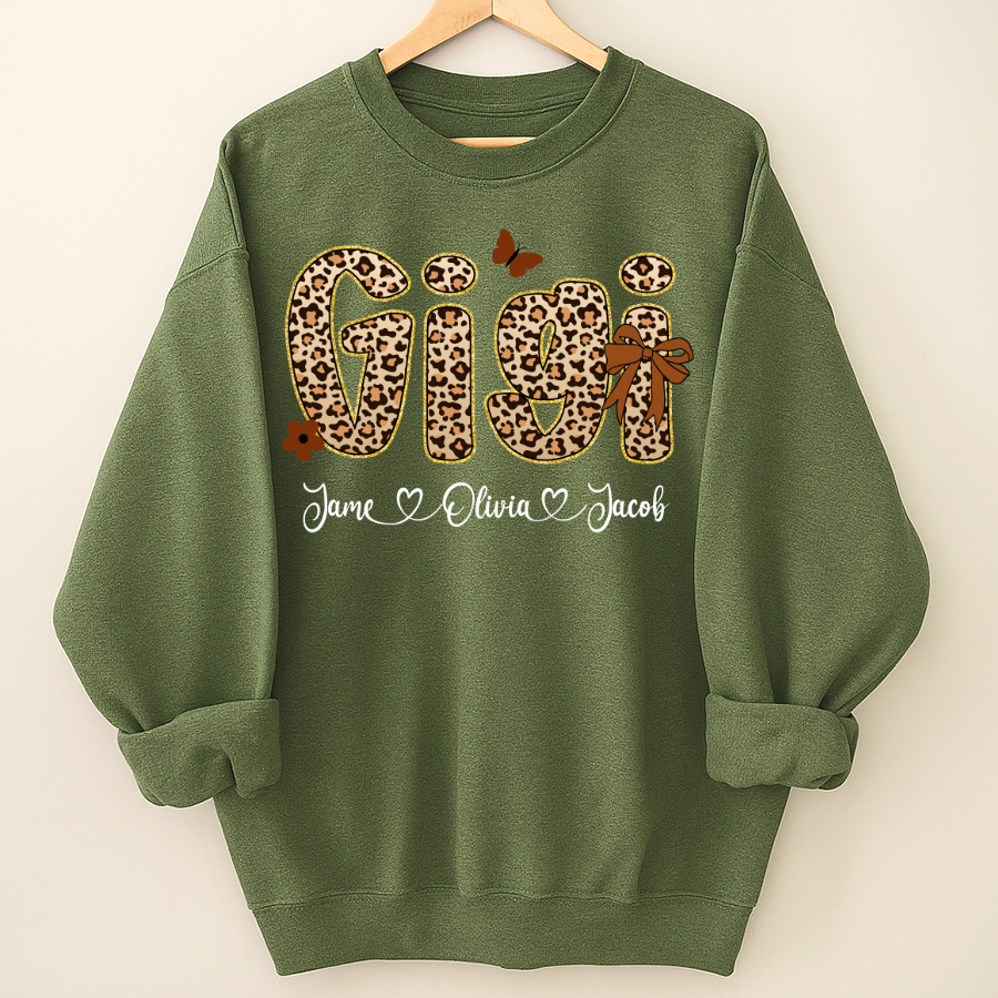 Leopard Gigi Bow Custom Grandma And Grandkids Shirt