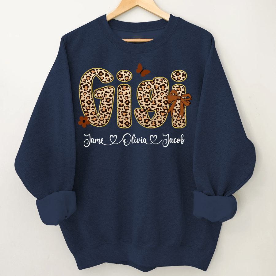 Leopard Gigi Bow Custom Grandma And Grandkids Shirt