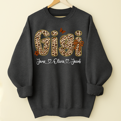 Leopard Gigi Bow Custom Grandma And Grandkids Shirt