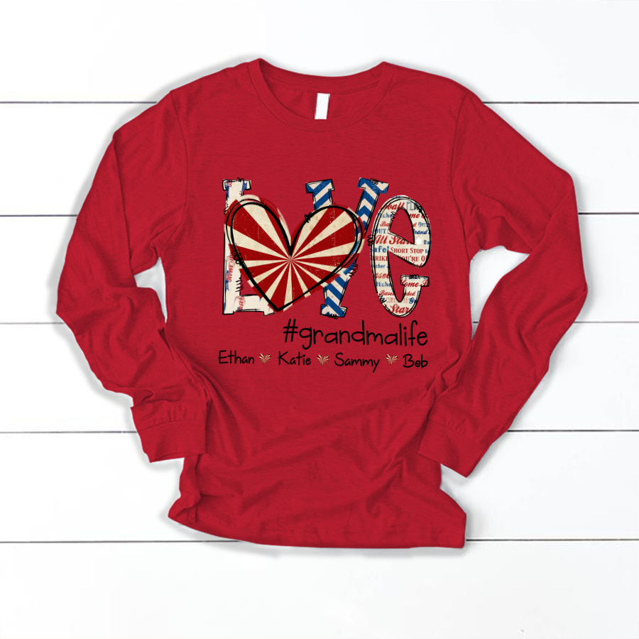 Love Grandma Baseball  And Grandkids, Love Baseball Grandma Iron On Longsleeve