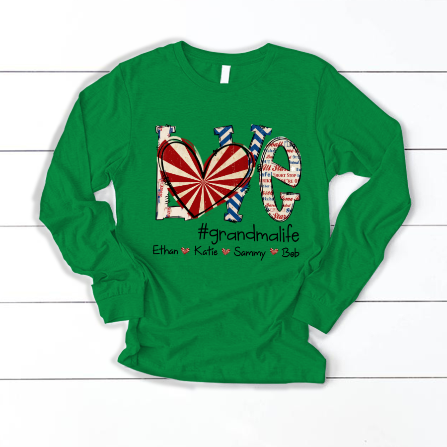 Love Grandma Baseball  And Grandkids, Love Baseball Grandma Iron On Longsleeve