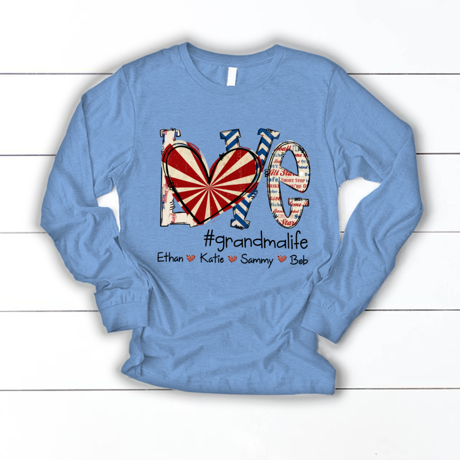 Love Grandma Baseball  And Grandkids, Love Baseball Grandma Iron On Longsleeve
