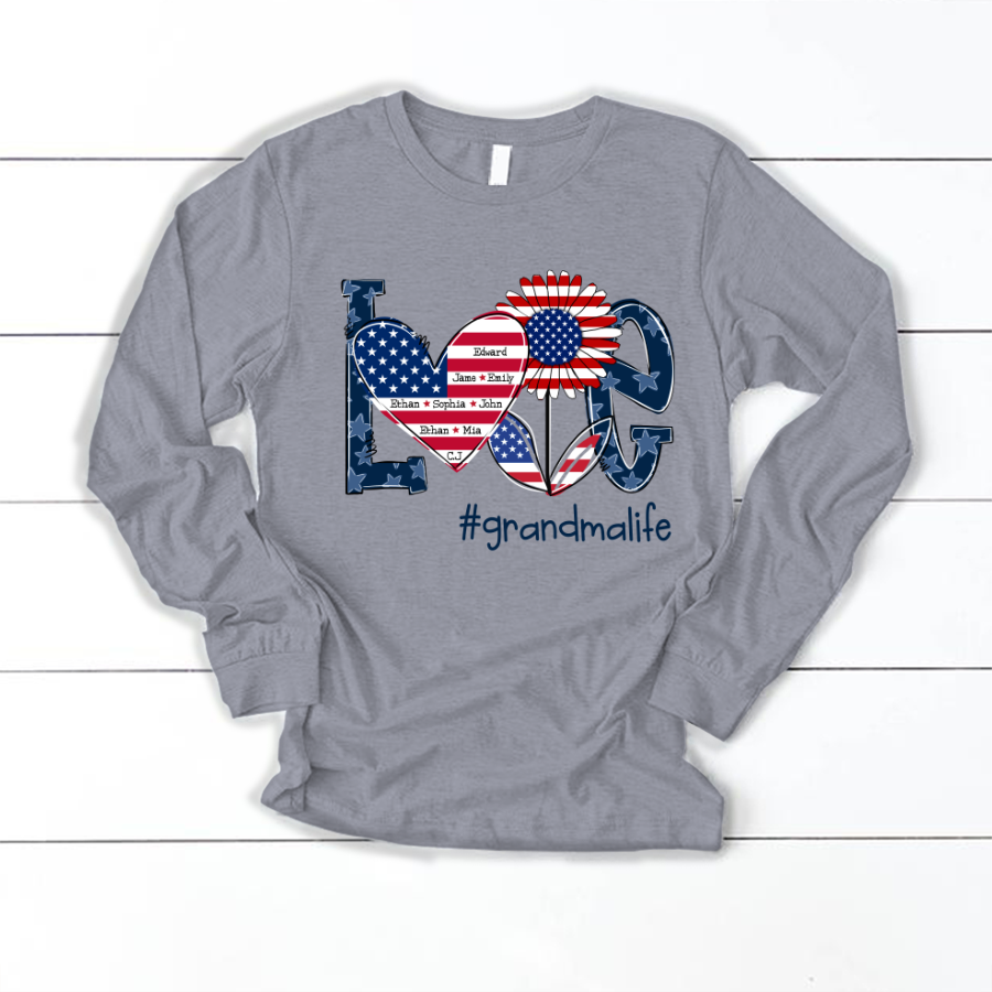 Love Grandma Life With Grandkids Heart Flag Sunflower Longsleeve