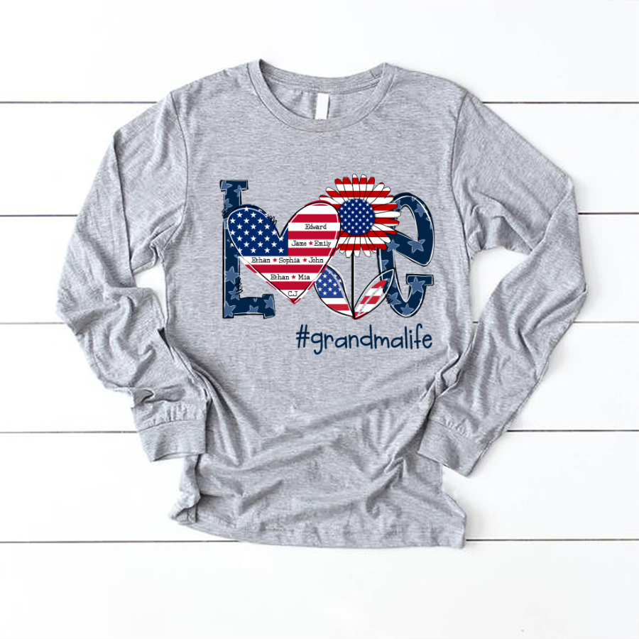 Love Grandma Life With Grandkids Heart Flag Sunflower Longsleeve