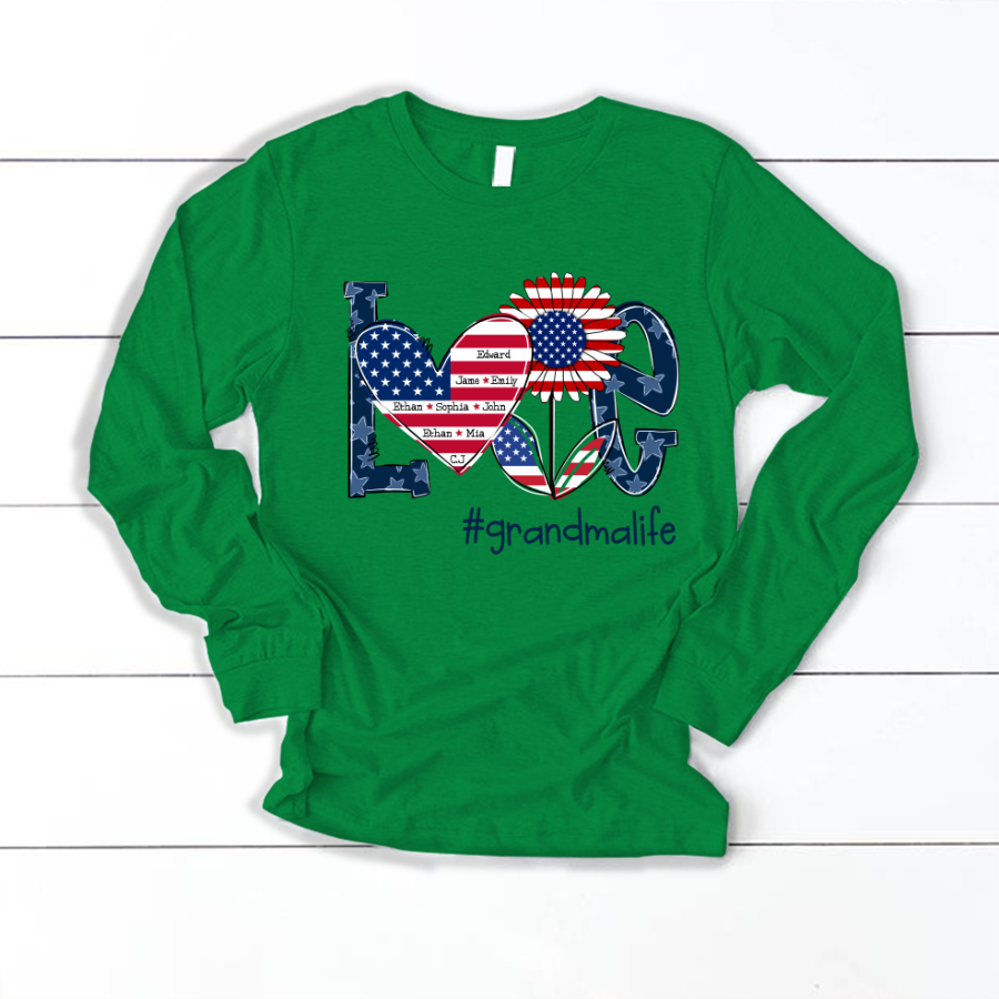 Love Grandma Life With Grandkids Heart Flag Sunflower Longsleeve