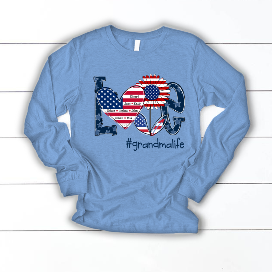 Love Grandma Life With Grandkids Heart Flag Sunflower Longsleeve
