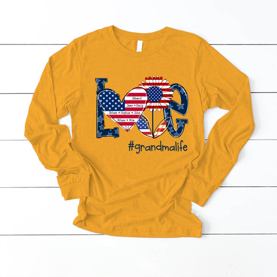Love Grandma Life With Grandkids Heart Flag Sunflower Longsleeve