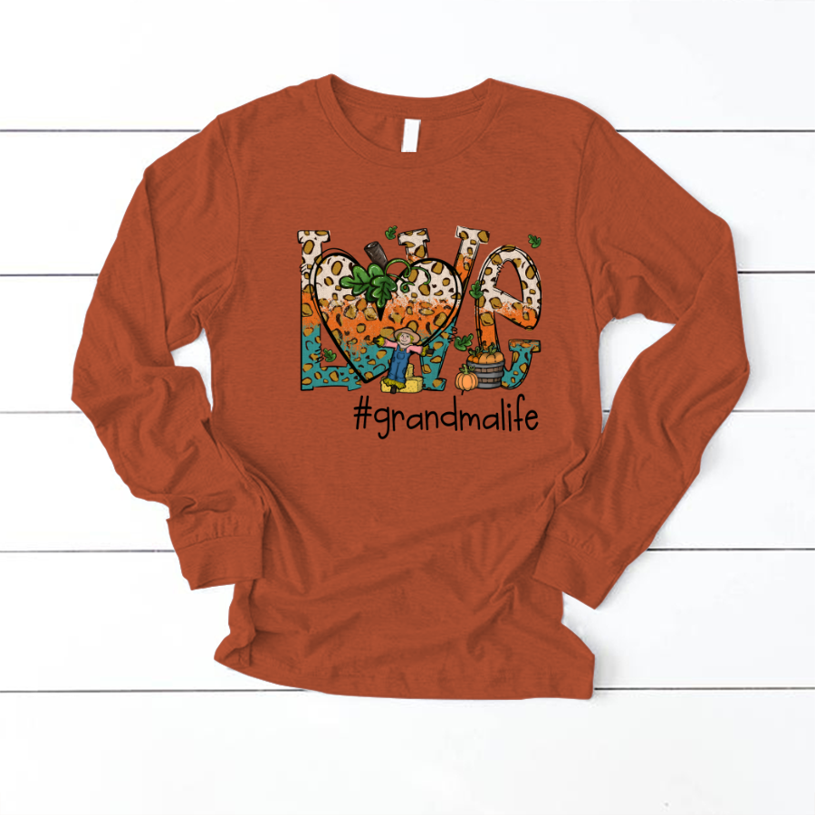 Love Grandmalife Leopard Leaves Pumpkin Longsleeve