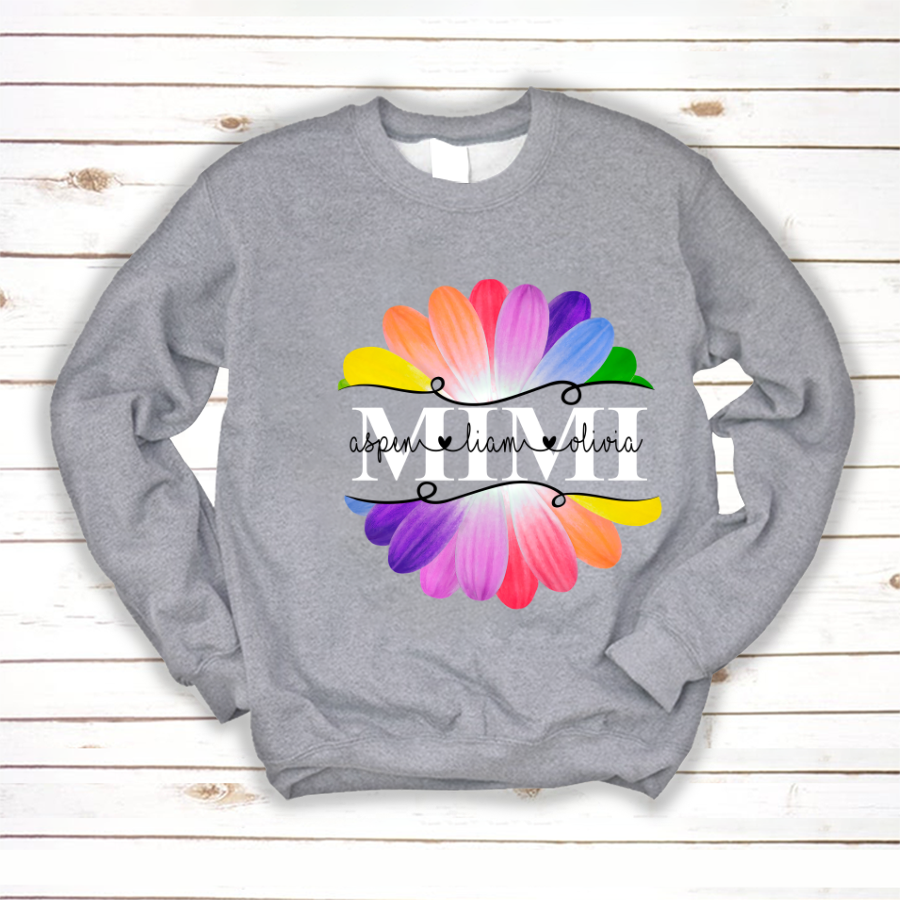 Mimi And Grandkids Flower Rainbow Sweatshirt