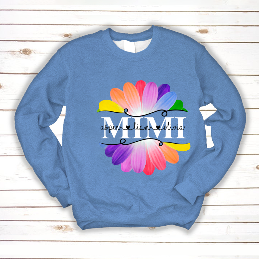 Mimi And Grandkids Flower Rainbow Sweatshirt