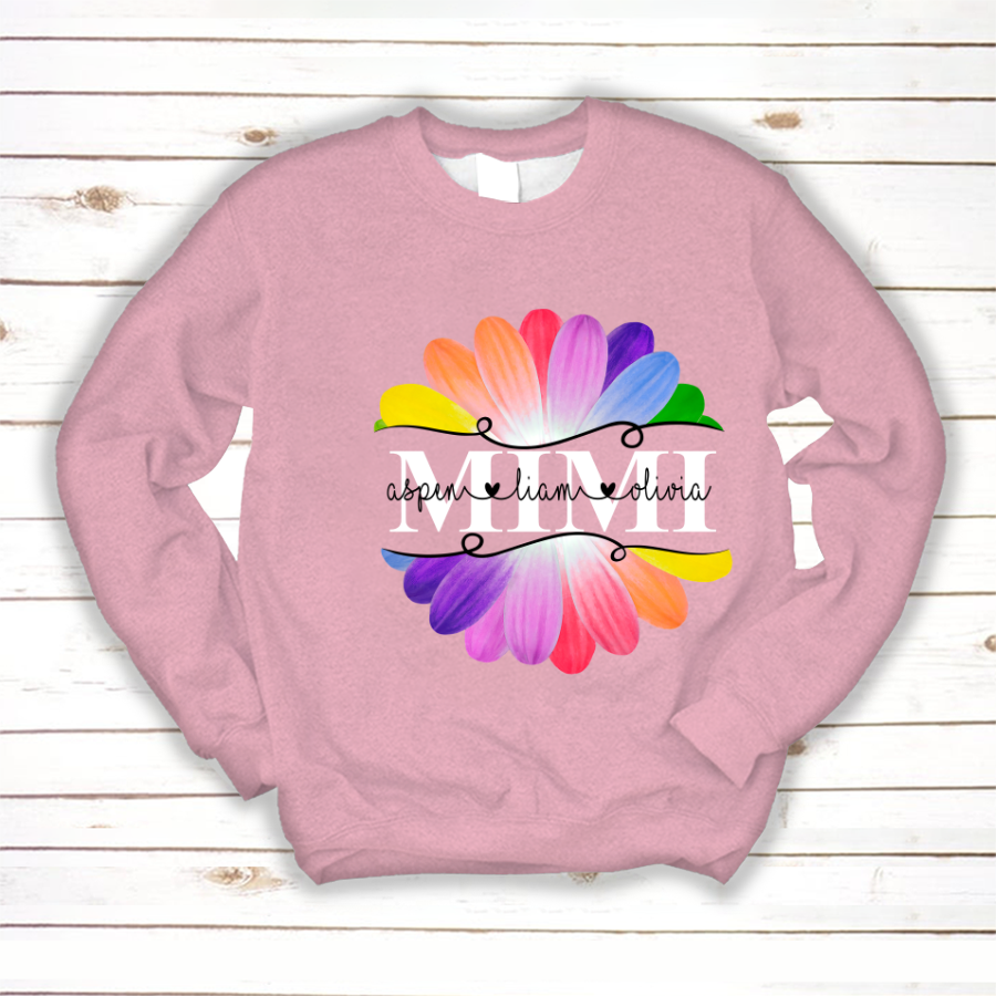 Mimi And Grandkids Flower Rainbow Sweatshirt