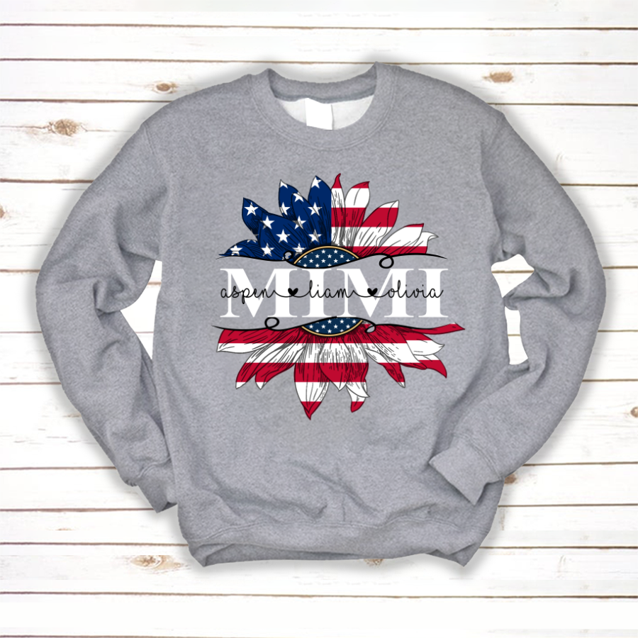 Mimi And Grandkids Sunflower Flag American Sweatshirt