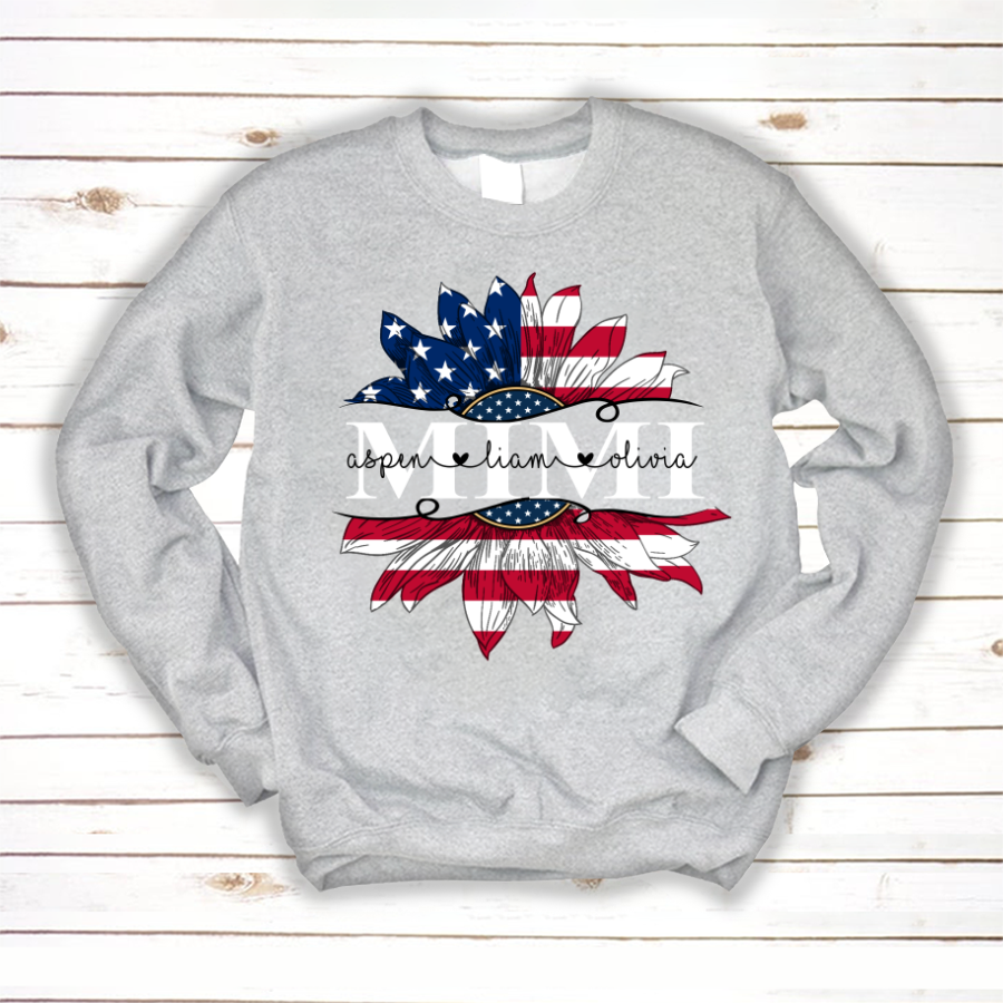 Mimi And Grandkids Sunflower Flag American Sweatshirt