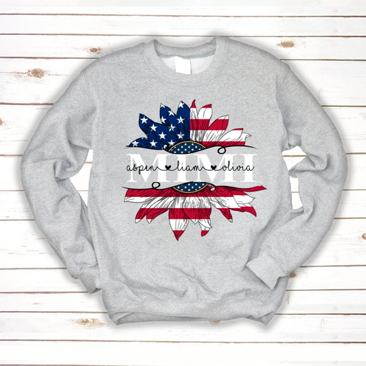 Mimi And Grandkids Sunflower Flag American Sweatshirt