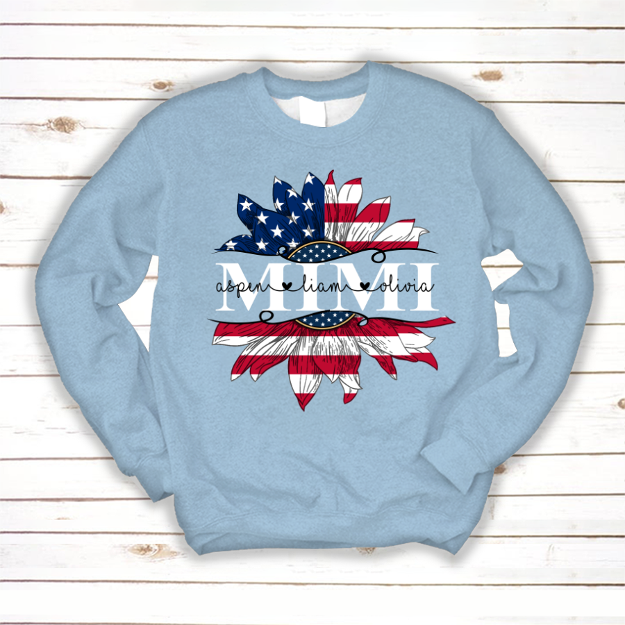 Mimi And Grandkids Sunflower Flag American Sweatshirt