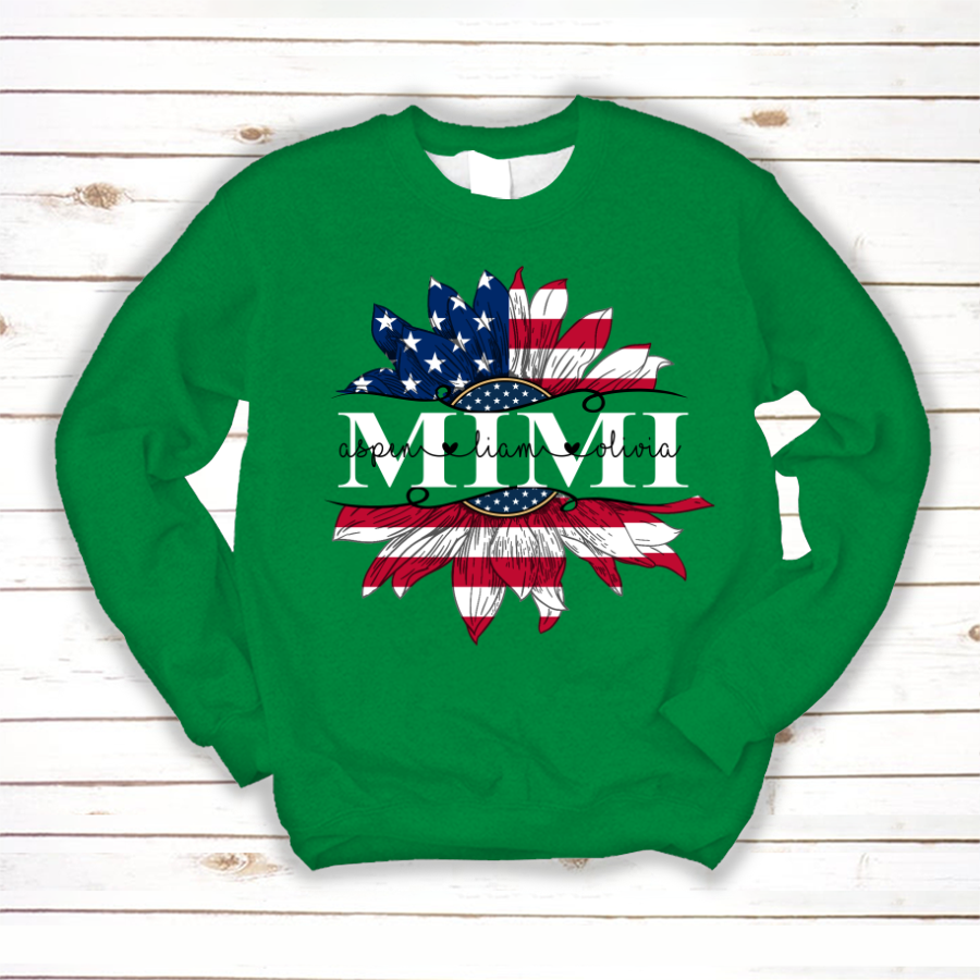 Mimi And Grandkids Sunflower Flag American Sweatshirt