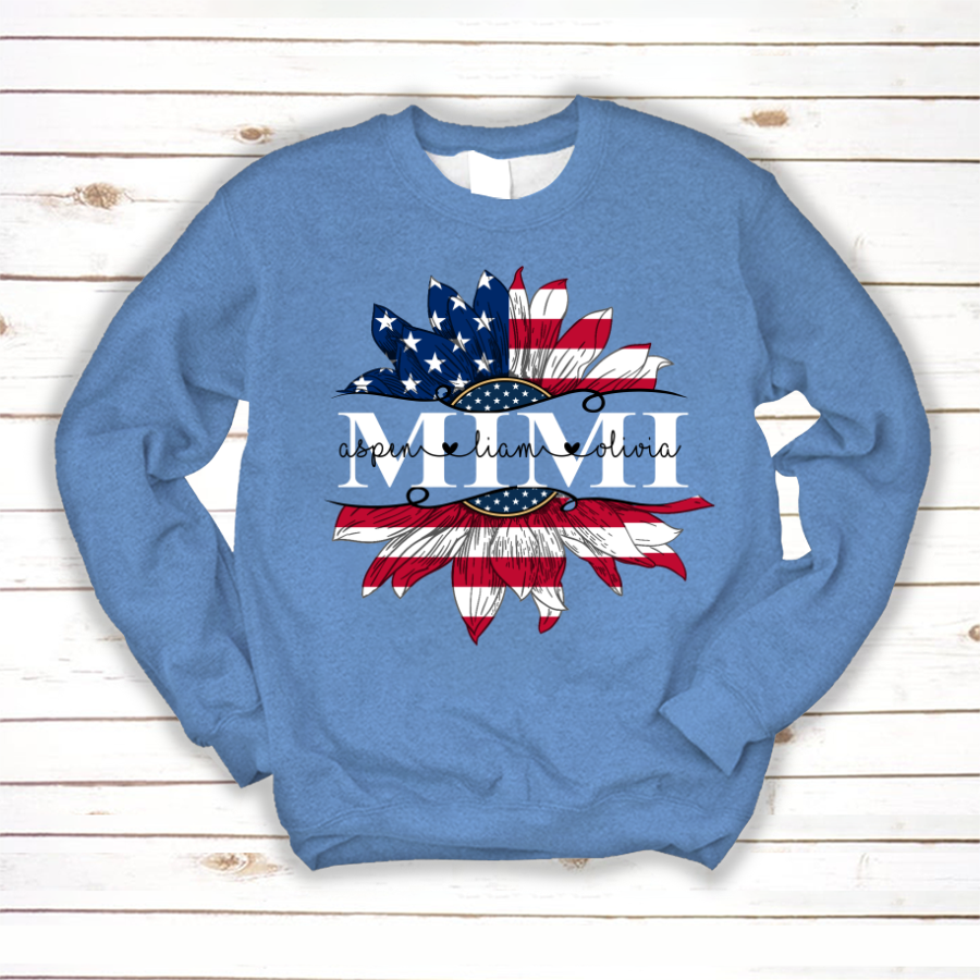 Mimi And Grandkids Sunflower Flag American Sweatshirt