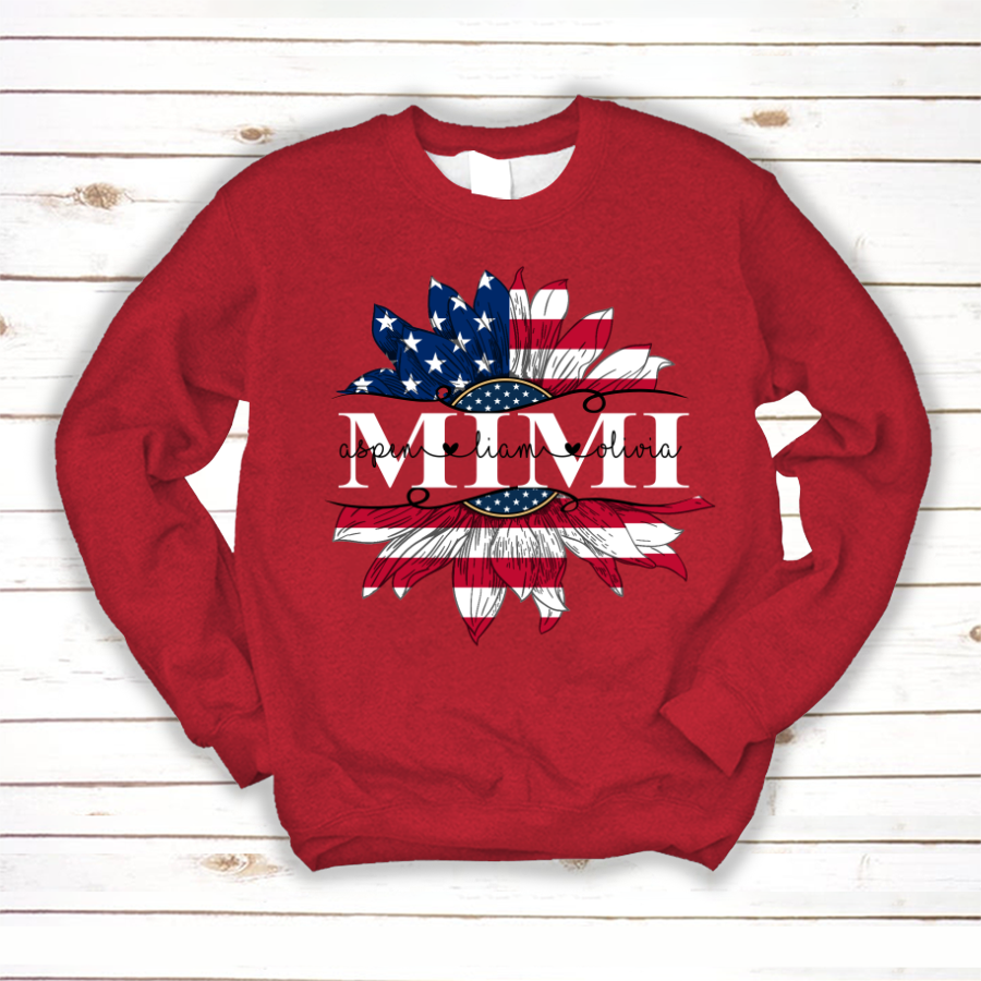 Mimi And Grandkids Sunflower Flag American Sweatshirt